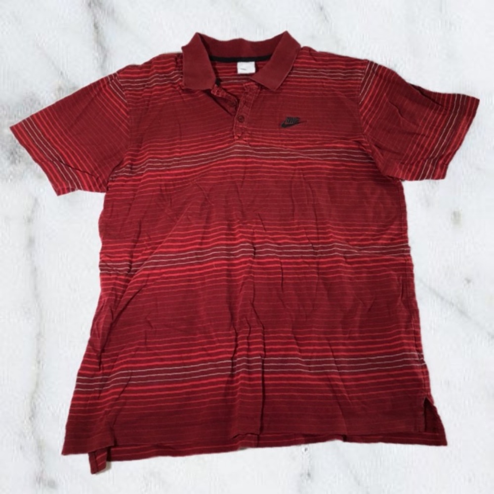 Nike Men's Red Striped Short Sleeve Polo Shirt - Picture 1 of 6